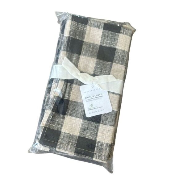 Pottery Barn Dalton Check Yarn Dyed Cotton/Linen Napkins Set of 4 Black NWT - Picture 1 of 6